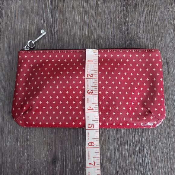 FOSSIL KeyPer Cosmetic Case Clutch Bag Coated Canvas Red Zip Pouch - Picture 6 of 6